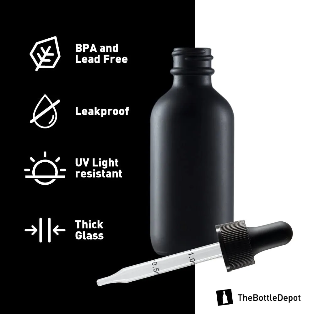 The Bottle Depot - 2 oz Glass Dropper Bottle - 24 Pack - Black Frosted - Tincture Bottles With Dropper