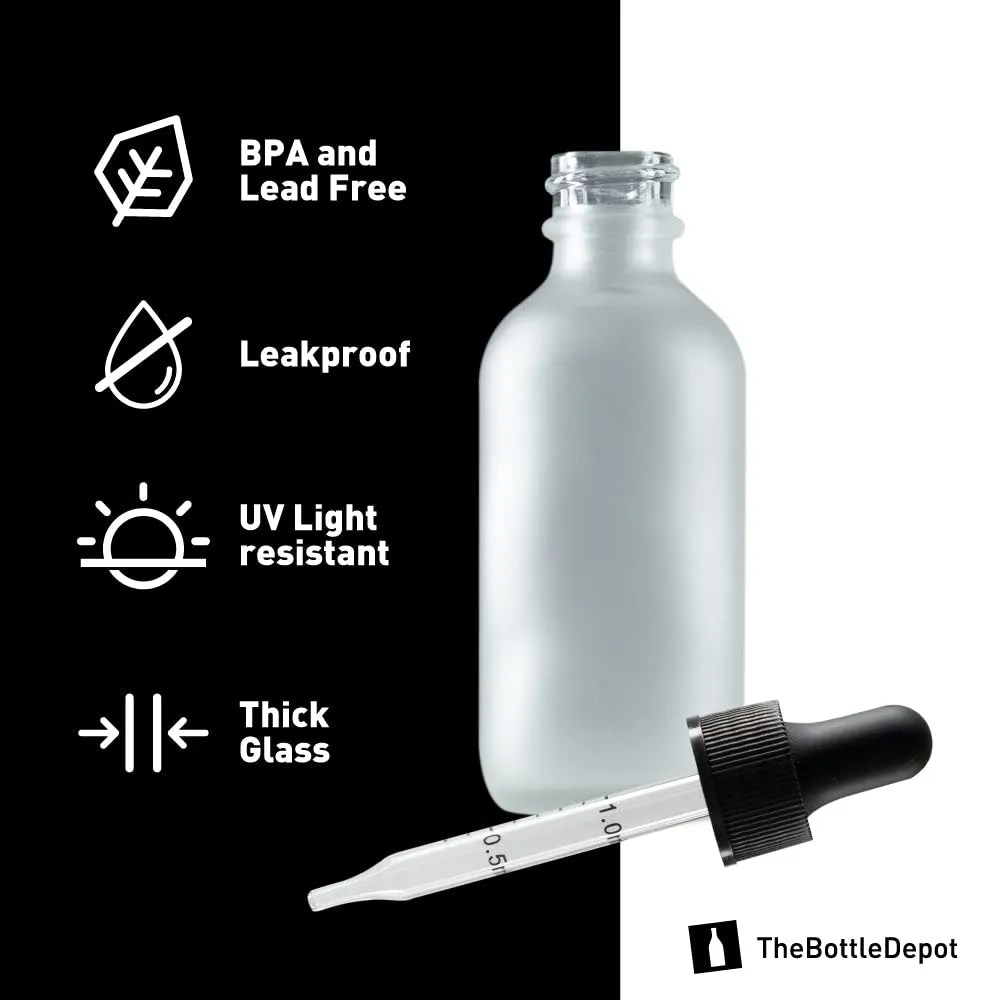 The Bottle Depot - 2 oz Glass Dropper Bottle - 24 Pack - Clear Frosted - Tincture Bottles With Dropper