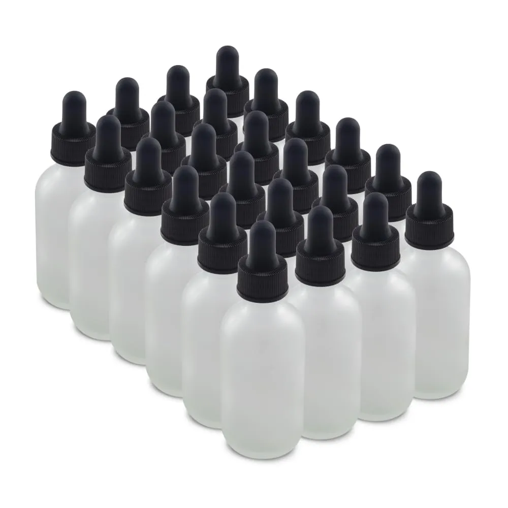 The Bottle Depot - 2 oz Glass Dropper Bottle - 24 Pack - Clear Frosted - Tincture Bottles With Dropper