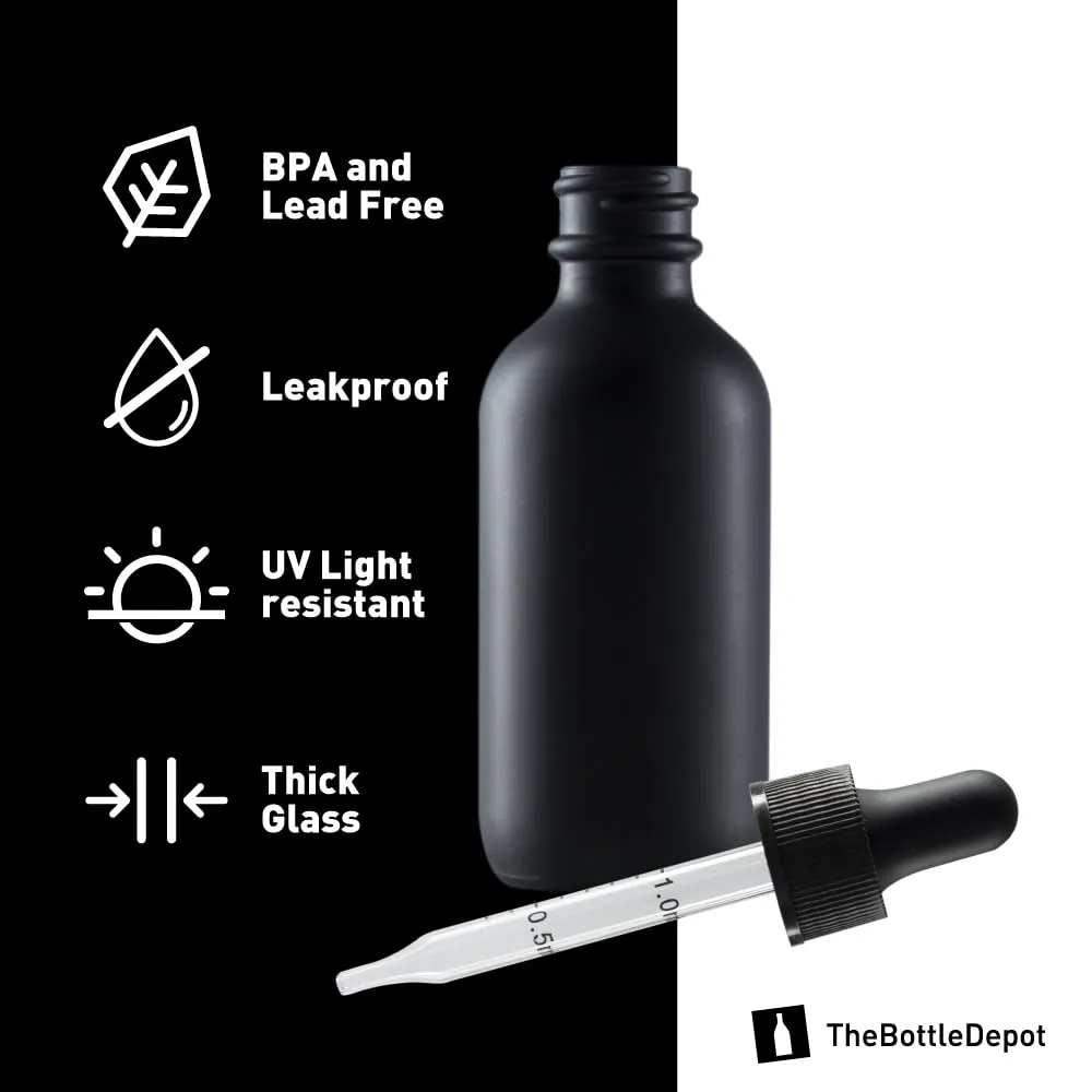 The Bottle Depot - 2 oz Glass Dropper Bottle - 72 Pack - Black Frosted - Tincture Bottles With Dropper