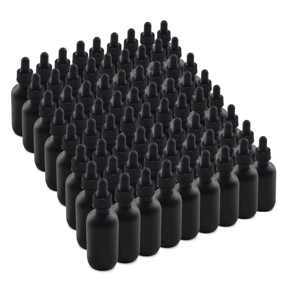 The Bottle Depot - 2 oz Glass Dropper Bottle - 72 Pack - Black Frosted - Tincture Bottles With Dropper