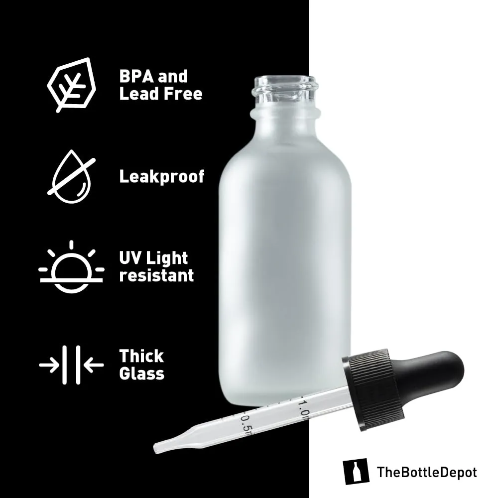 The Bottle Depot - 2 oz Glass Dropper Bottle - 72 Pack - Clear Frosted - Tincture Bottles With Dropper