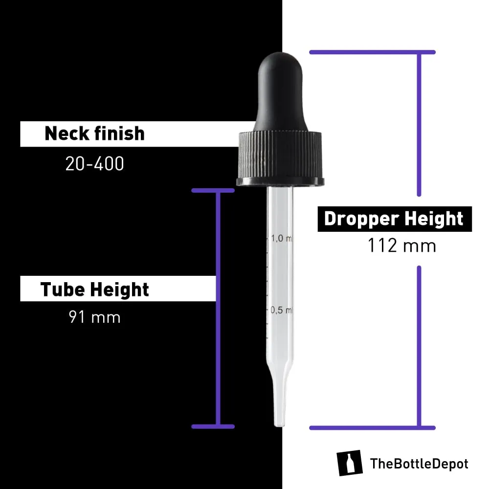 The Bottle Depot - 2 oz Glass Dropper Bottle - 72 Pack - Clear Frosted - Tincture Bottles With Dropper