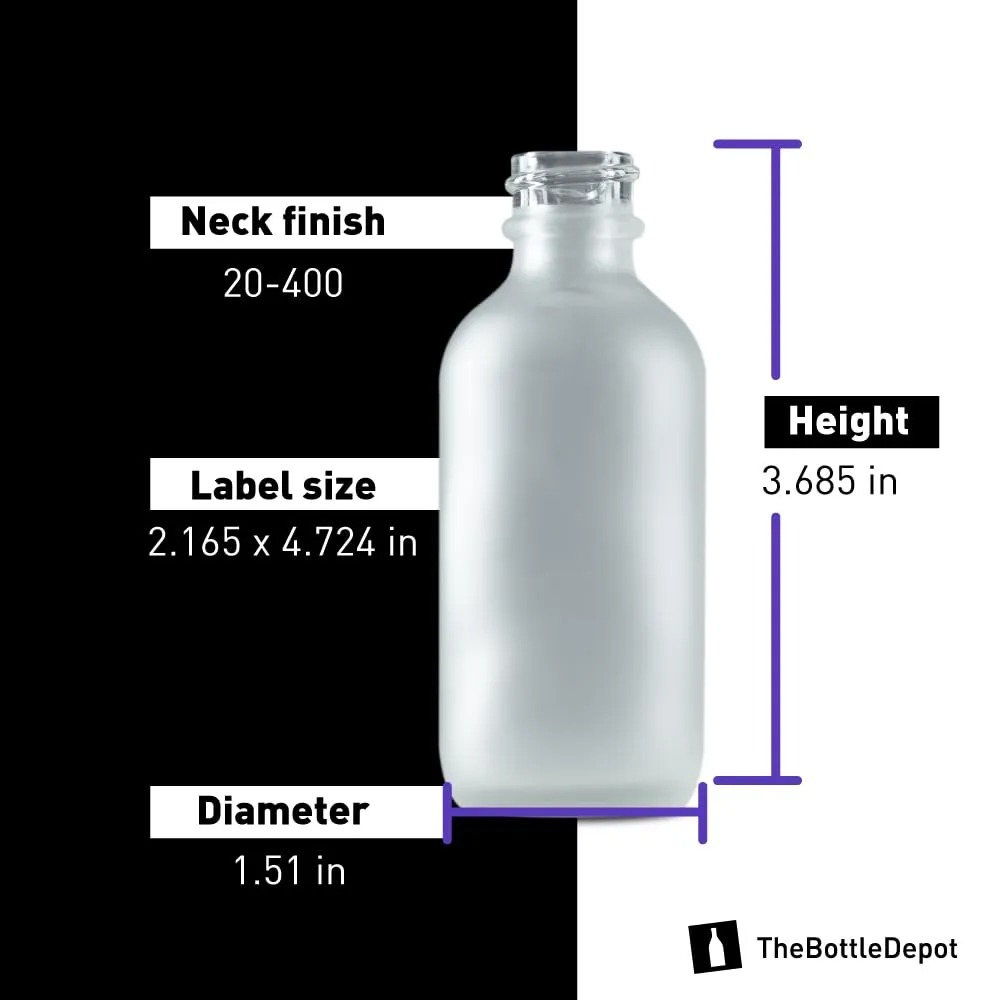 The Bottle Depot - 2 oz Glass Dropper Bottle - 72 Pack - Clear Frosted - Tincture Bottles With Dropper
