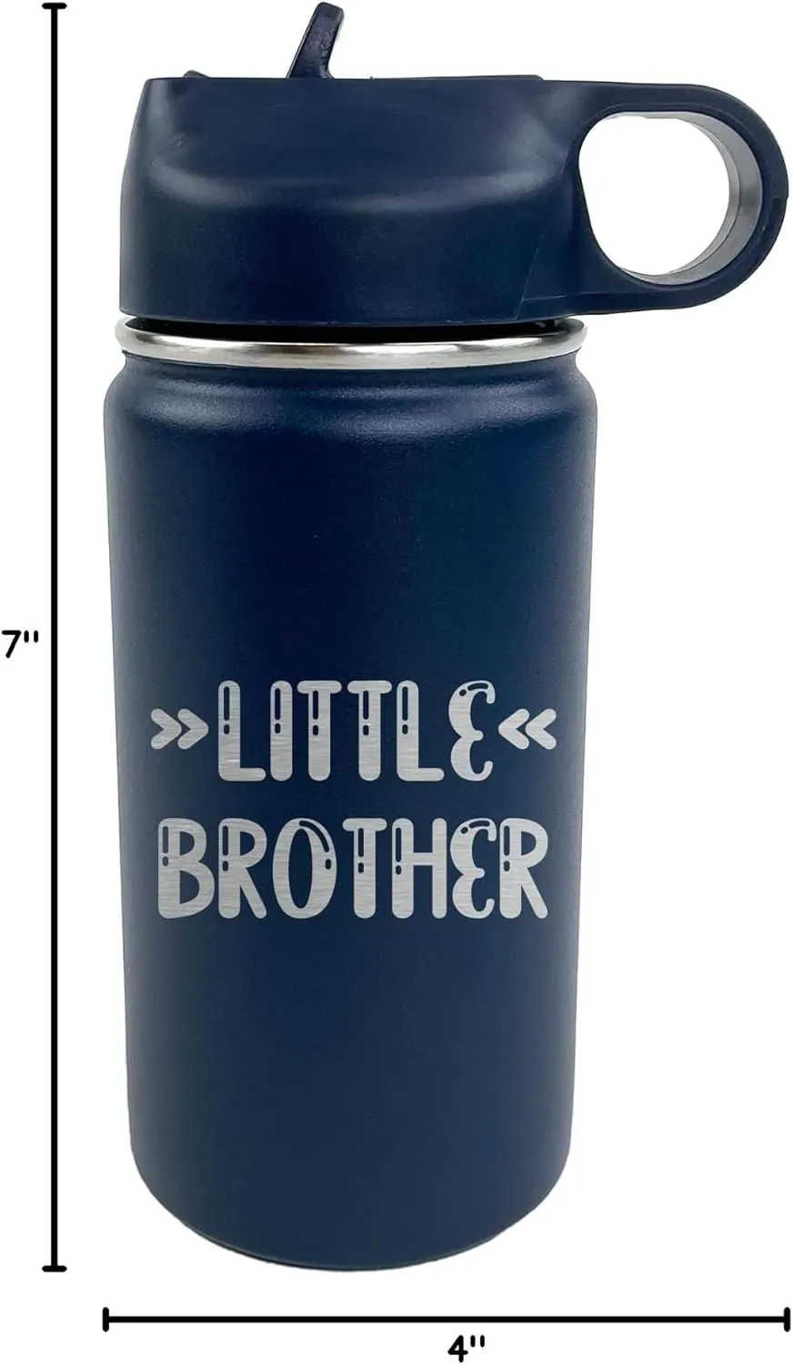 The Crafty Engineer Big Sister Big Brother Kids Water Bottle, Engraved Design with Flip Top Lid (Navy)