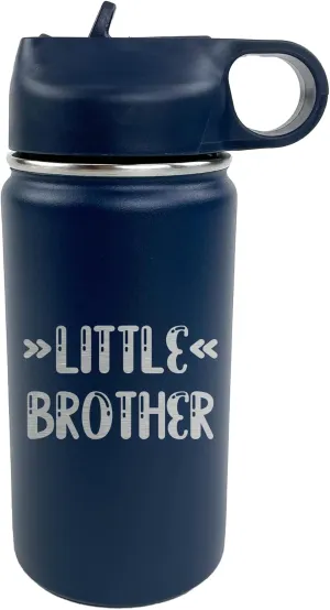The Crafty Engineer Big Sister Big Brother Kids Water Bottle, Engraved Design with Flip Top Lid (Navy)