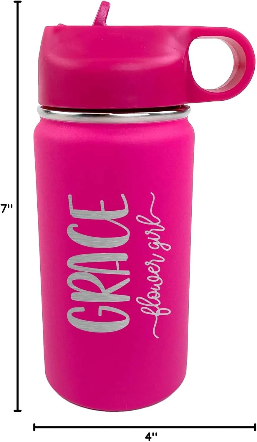 The Crafty Engineer Personalized Flower Girl & Ring Bearer Kids Water Bottle (Hot Pink)