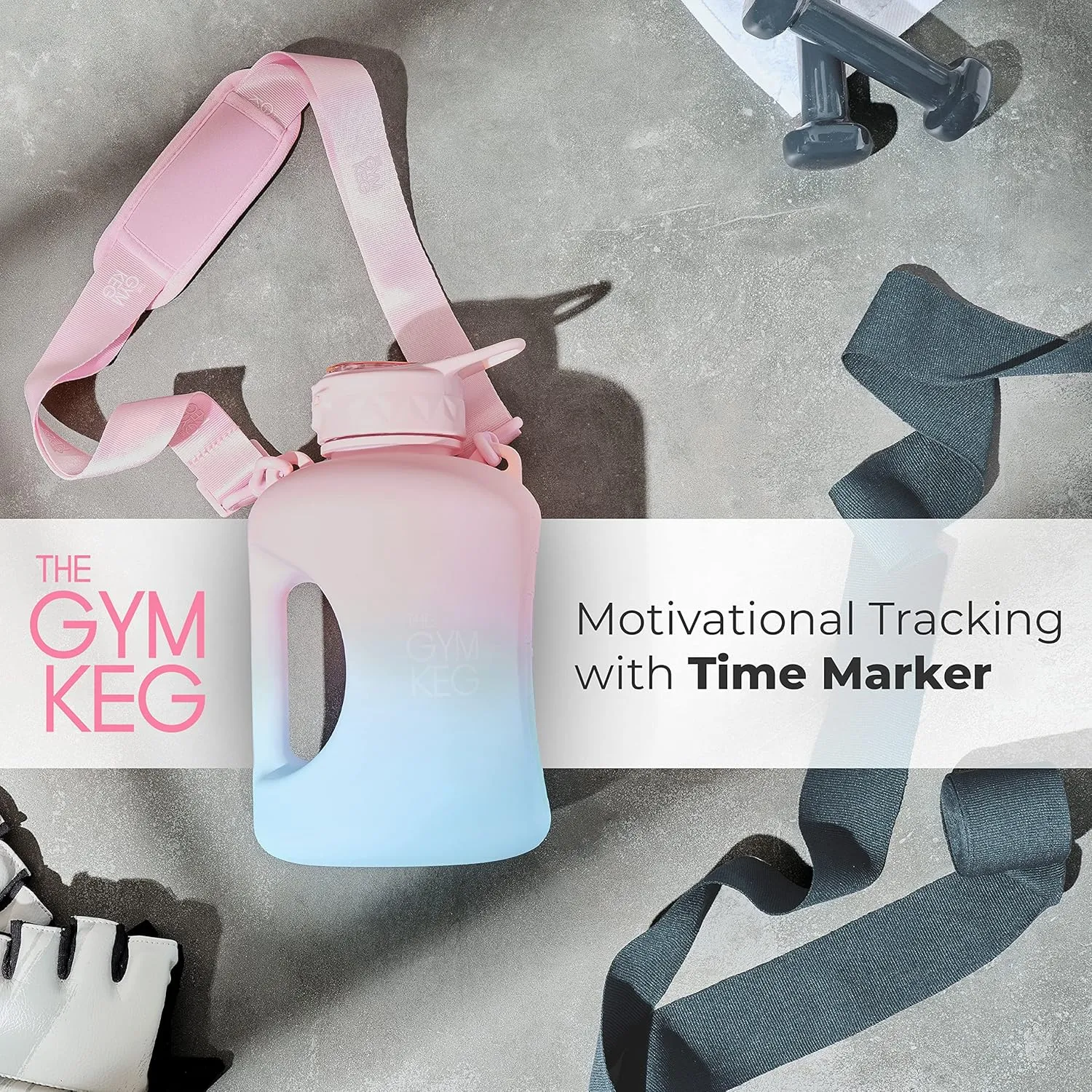 THE GYM KEG 1 Gallon Water Bottle (128oz) I 3.78l Big Water Jug I 128 oz Sports Bottle with Straw and Motivational Time Markings I Large Reusable Bottle | BPA-Free Plastic I Leakproof