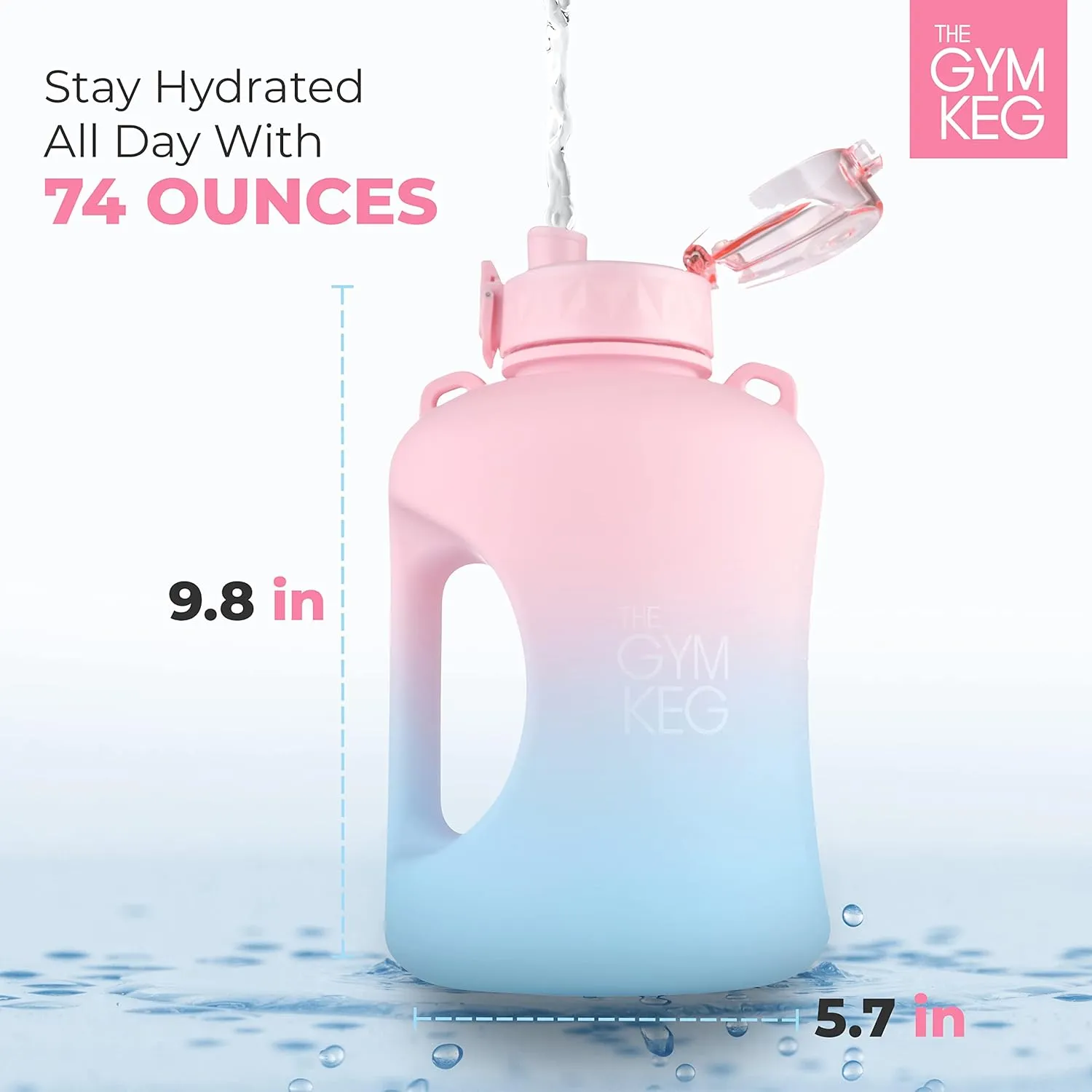 THE GYM KEG 1 Gallon Water Bottle (128oz) I 3.78l Big Water Jug I 128 oz Sports Bottle with Straw and Motivational Time Markings I Large Reusable Bottle | BPA-Free Plastic I Leakproof