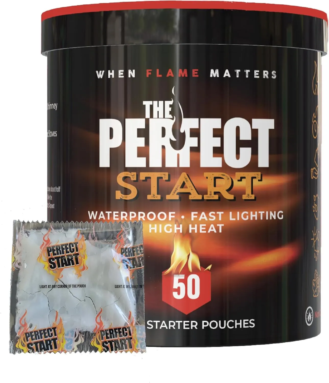 The Perfect Start Fire Starters - Waterproof - All-Purpose for Campfires, Fire Pits, Fireplaces, Charcoal & More - All Weather, Safe, Non-Combustible & Easy to Use for Camping, Hiking, Outdoor Cooking