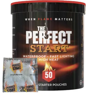 The Perfect Start Fire Starters - Waterproof - All-Purpose for Campfires, Fire Pits, Fireplaces, Charcoal & More - All Weather, Safe, Non-Combustible & Easy to Use for Camping, Hiking, Outdoor Cooking