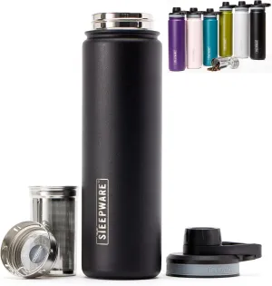 The Tea Spot Steepware Tea Tumbler and Thermos, 22oz, Tea Bottle with tea infuser for loose leaf tea or iced coffee, Sleek Double Wall Tumbler & Insulated Travel Bottle - Black