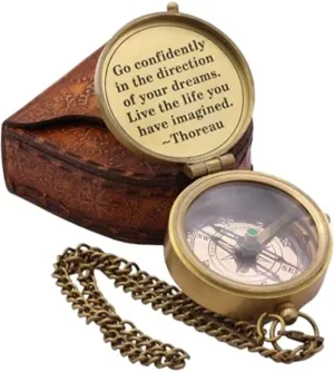 Thoreau's Go Confidently Engraved Compass, Graduation Gift, Boating Hiking Compass Handmade