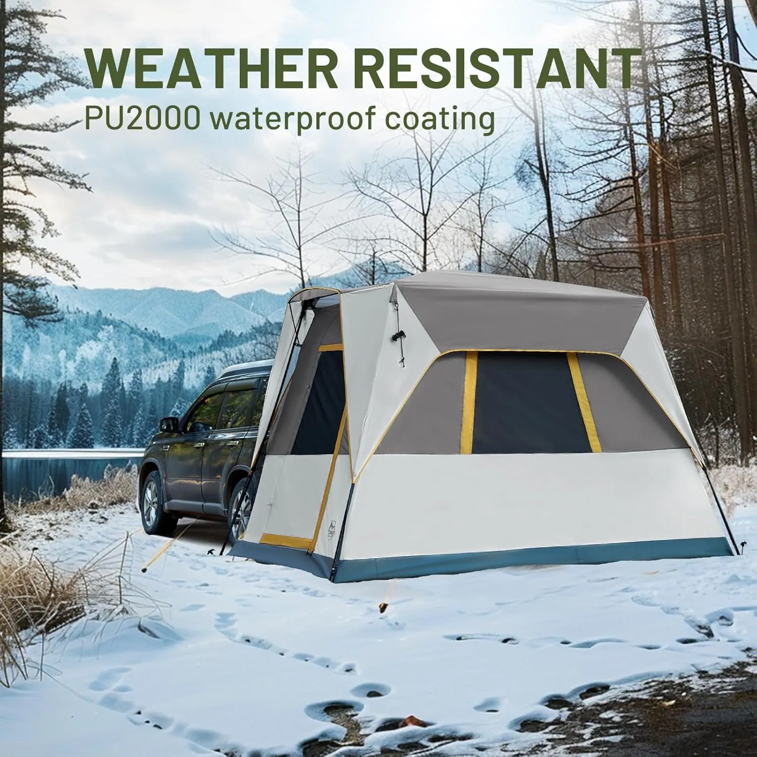 TIMBER RIDGE 5 Person SUV Tent with Movie Screen Weather Resistant Portable for Car SUV Van Camping, Includes Rainfly and Storage Bag, 10' W X 8' L X 7.1' H Khaki