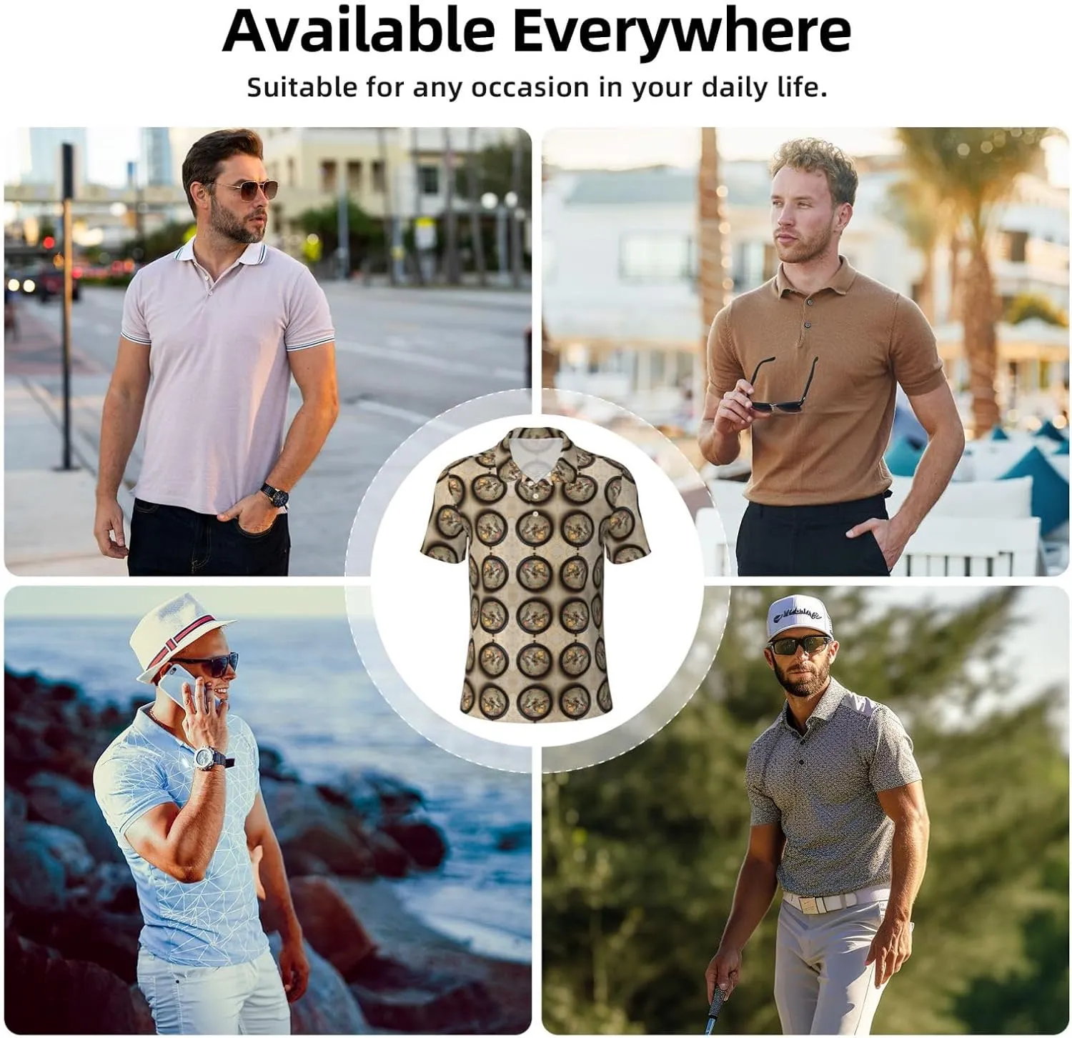 Time Zone Map Mens Polo Shirts Fit Performance Mens Golf Shirt Regular Fit Fashion Print Short Sleeve Polo