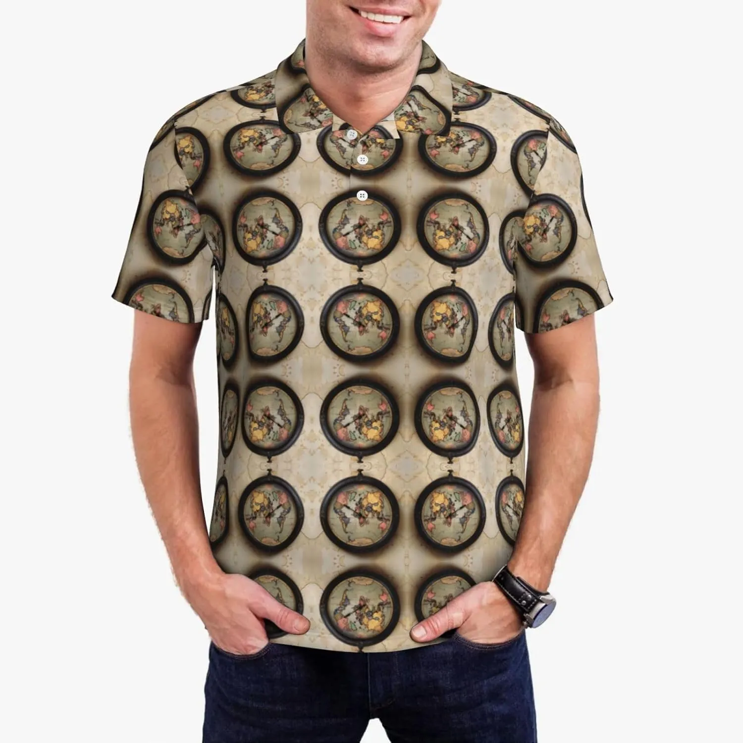 Time Zone Map Mens Polo Shirts Fit Performance Mens Golf Shirt Regular Fit Fashion Print Short Sleeve Polo