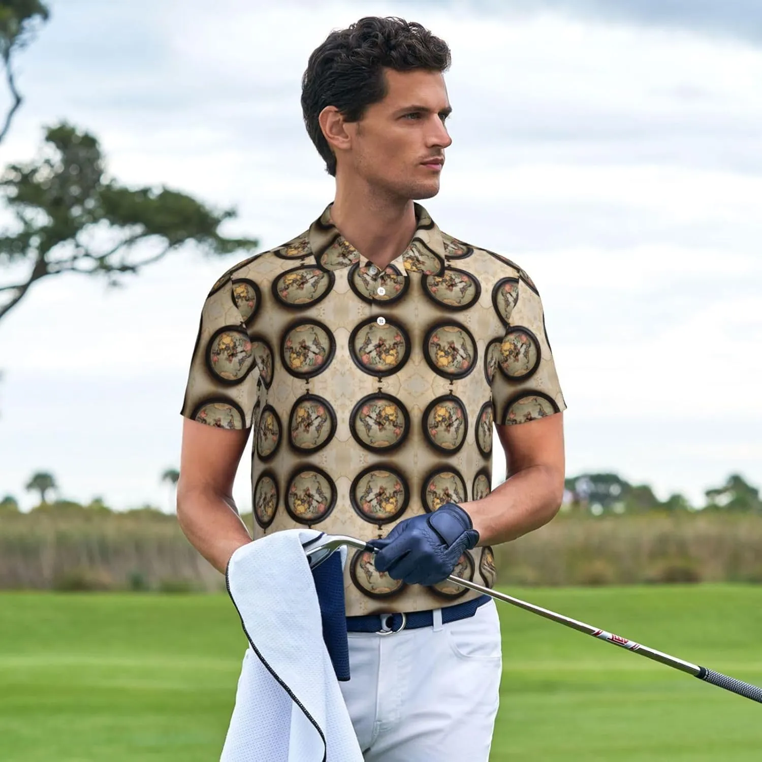 Time Zone Map Mens Polo Shirts Fit Performance Mens Golf Shirt Regular Fit Fashion Print Short Sleeve Polo