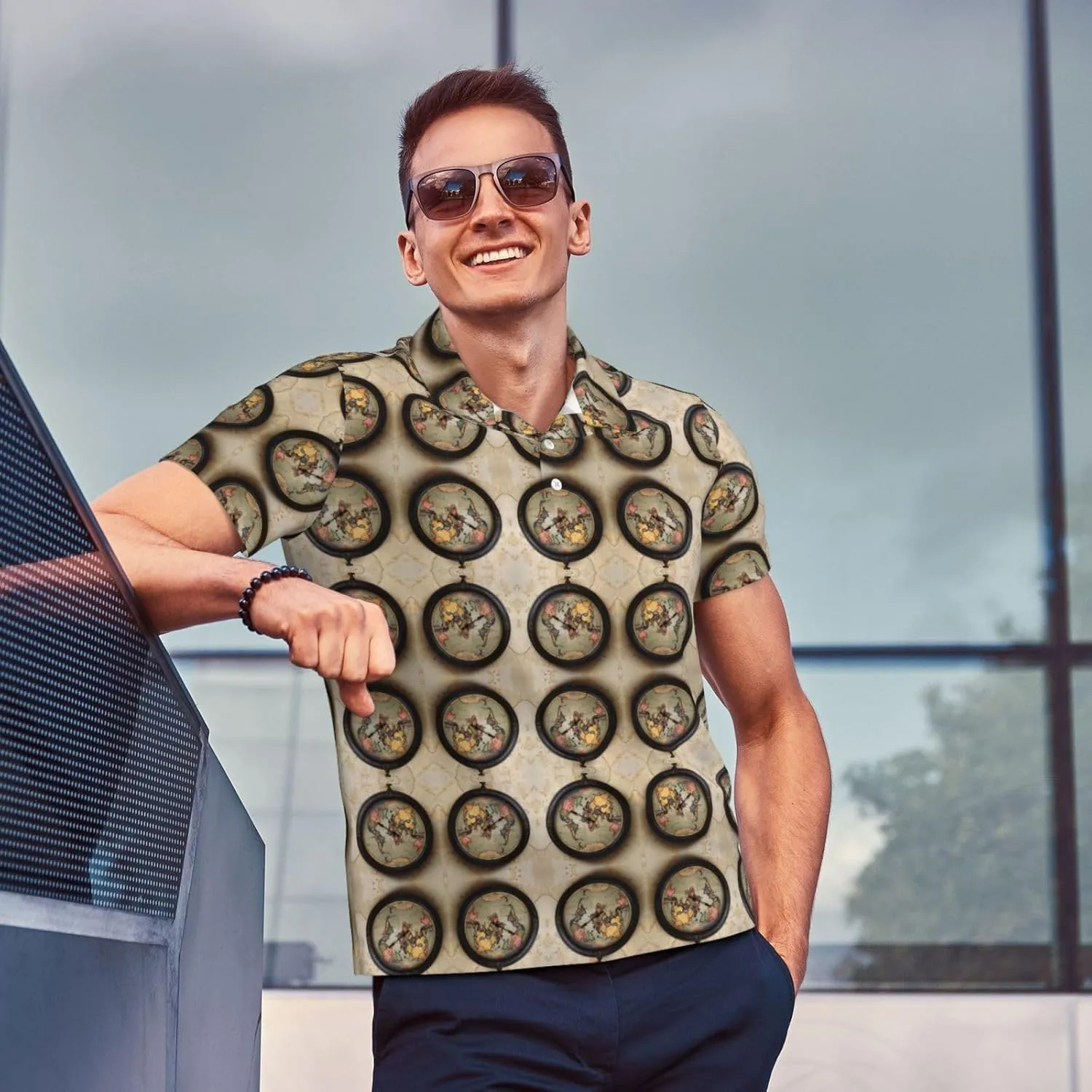 Time Zone Map Mens Polo Shirts Fit Performance Mens Golf Shirt Regular Fit Fashion Print Short Sleeve Polo