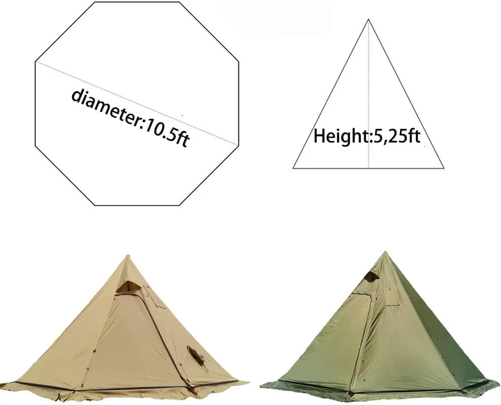 Tipi Hot Tent with Fire Retardant Stove Jack for Flue Pipes, 2~3 Person, Lightweight, Teepee Tents for Family Team Outdoor Backpacking Camping Hiking