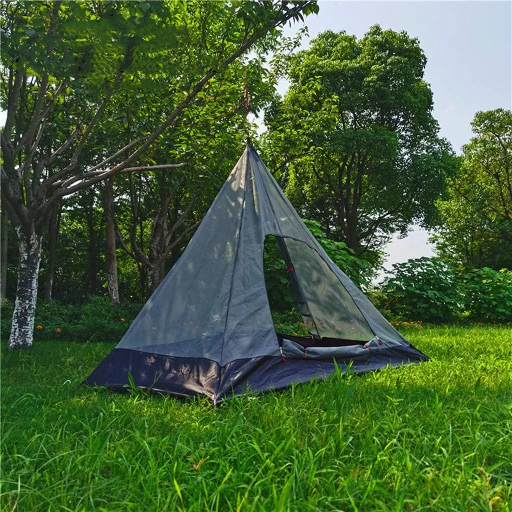 Tipi Tent Half Pyramid Mesh 2-4 Person Hot Teepee Tent with Fire Retardant Stove Jack for Flue Pipes 2 Person Mesh