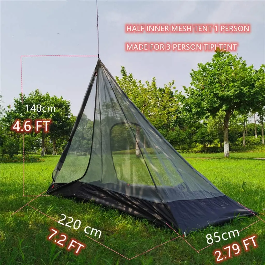 Tipi Tent Half Pyramid Mesh 2-4 Person Hot Teepee Tent with Fire Retardant Stove Jack for Flue Pipes 2 Person Mesh