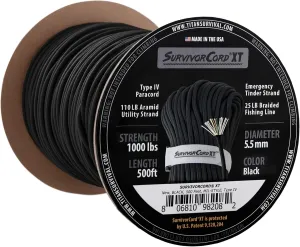Titan Survival's Patented 1000 LB Survival Paracord – USA Made - Military Style 750 Cord with Firestarter, Fishing Line, and Kevlar Strands - Heavy Duty Camping Cordage - Lengths & Color Options