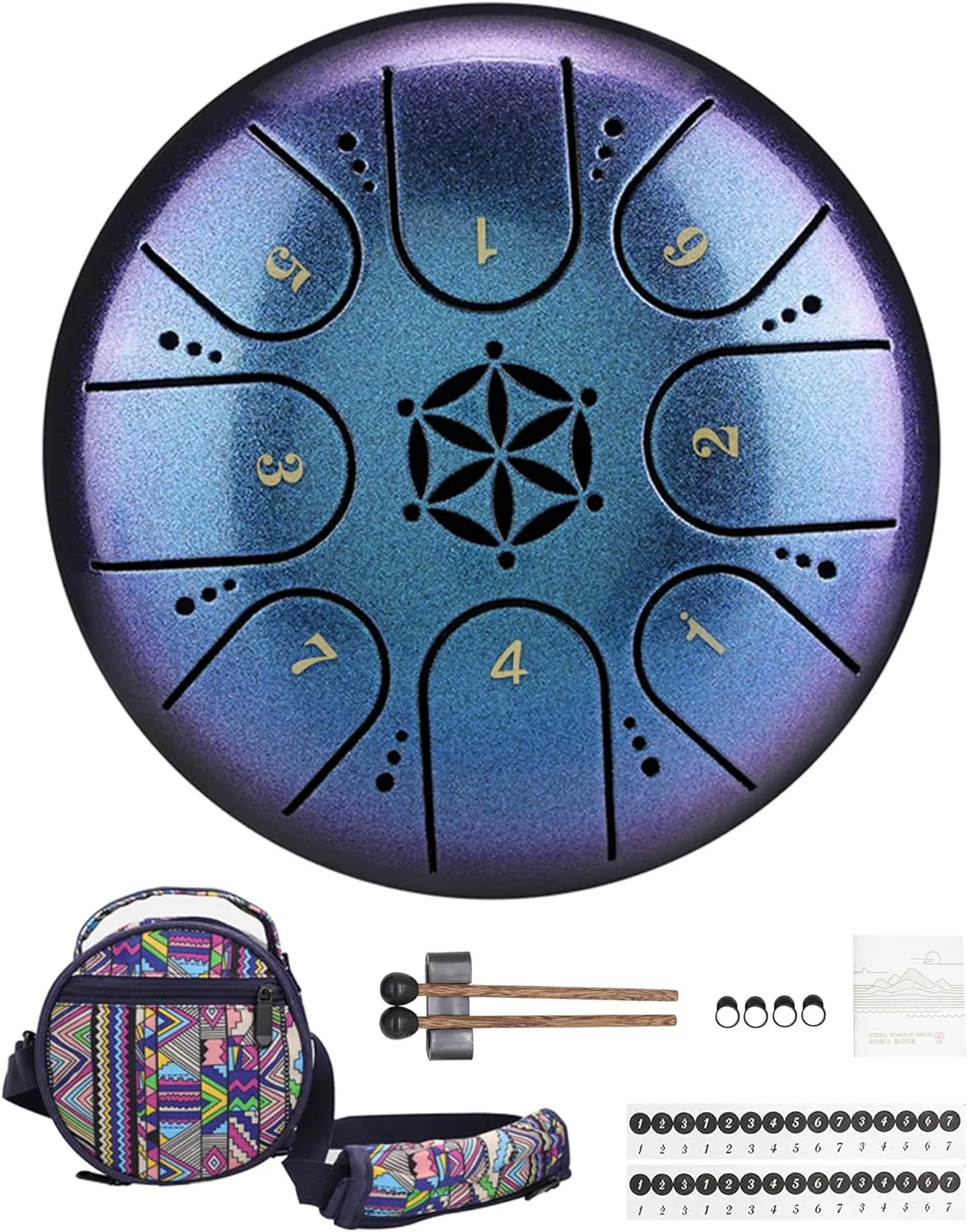 Titanium Steel Tongue Drum with a Carry Bag, 5 Inches (13cm) 8 Notes Diatonic Scale Handpan Tank Drum Kit, Portable C-Key Percussion Instrument.
