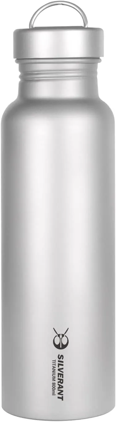 Titanium Ultralight 800ml/27 fl oz Leakproof Outdoor Camping Hiking Sports Water Bottle with Insulating Thermal Sleeve and Clip Loop Cap