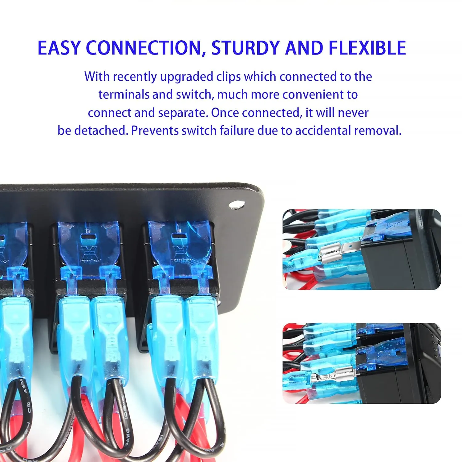 Toggle Switch Panel 6 Gang Waterproof Aluminum Switch,12V/24V Rocker Switch, 5 Pin On-Off Car Boat Switch,Blue LED Panel for Marine Boat Automotive Car RV Truck Vehicles