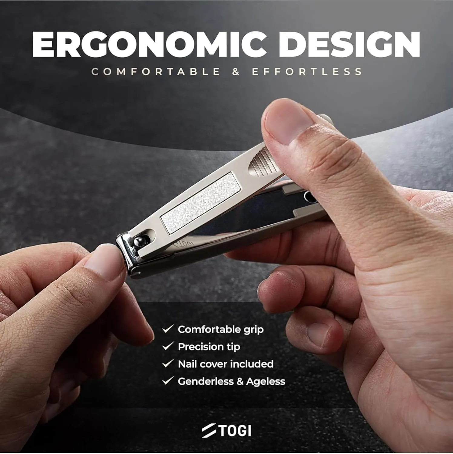 TOGI - Ultra Sharp Nail Clippers, Stainless Steel Nail Clippers for Women/Men, Fingernails & Toenail Cutter with Curved Blades, Built-in Catcher & File, 1 Champagne Gold Grooming Must-Have