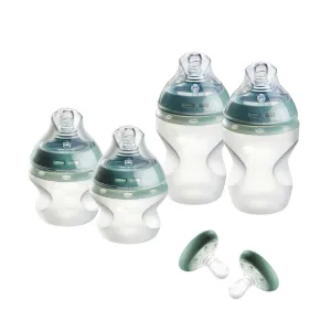 Tommee Tippee Natural Start Silicone BPA Free Baby Bottle & Pacifier Set, Includes 2 x 5oz and 2 x 9oz Bottles and 2 x Pacifiers, Newborn 0  Months, Slow Flow Breast-Like Teat, Baby Feeding Essentials