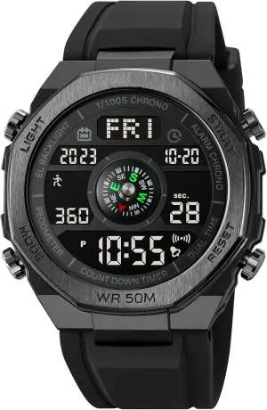 TOOCAT Multi-Functional Outdoor Watch for Men and Women,50M Waterproof Digital Watch Counts Steps and Calories, no Need to Connect to a Cell Phone, no Need to Charge