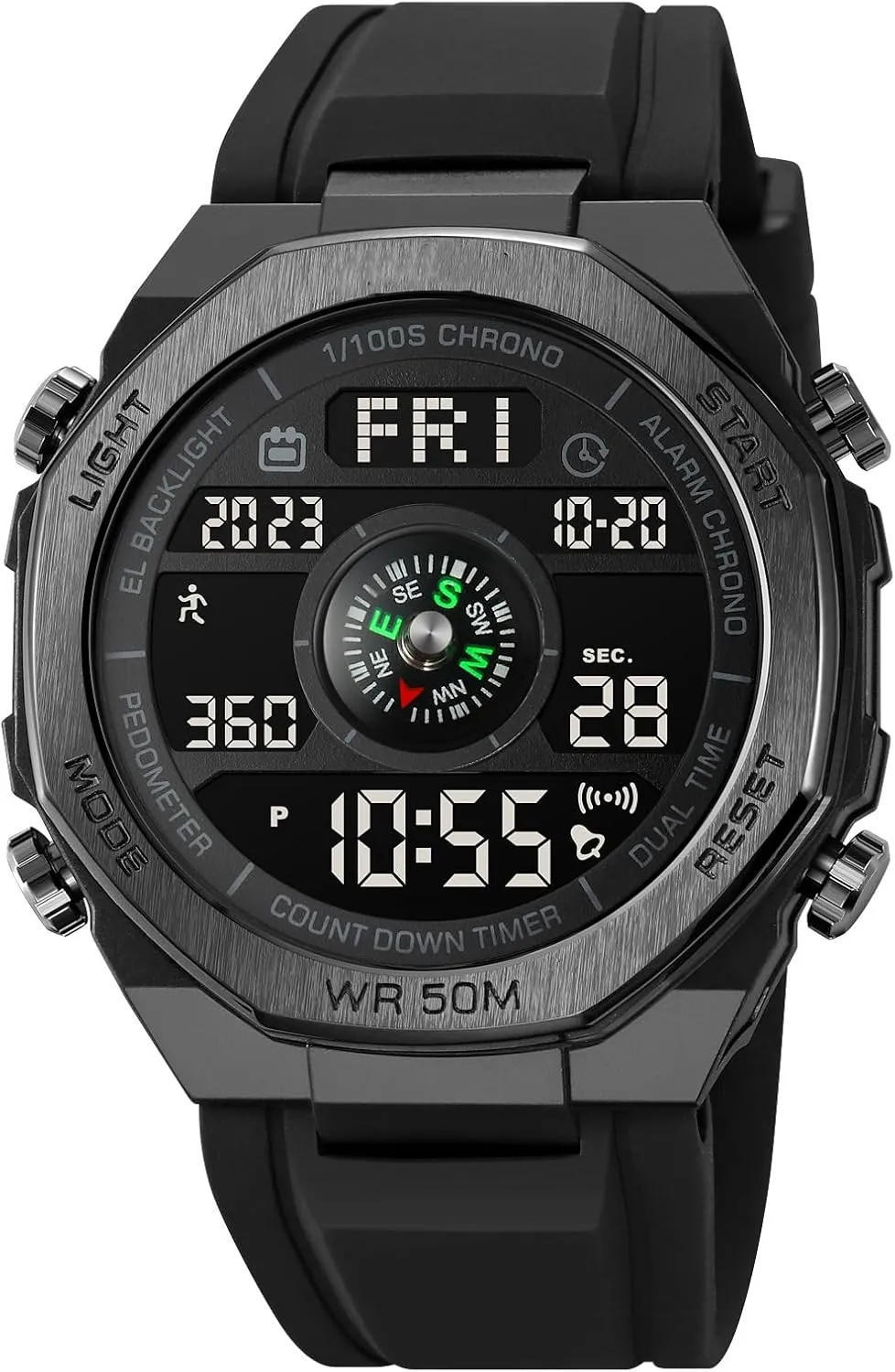 TOOCAT Multi-Functional Outdoor Watch for Men and Women,50M Waterproof Digital Watch Counts Steps and Calories, no Need to Connect to a Cell Phone, no Need to Charge