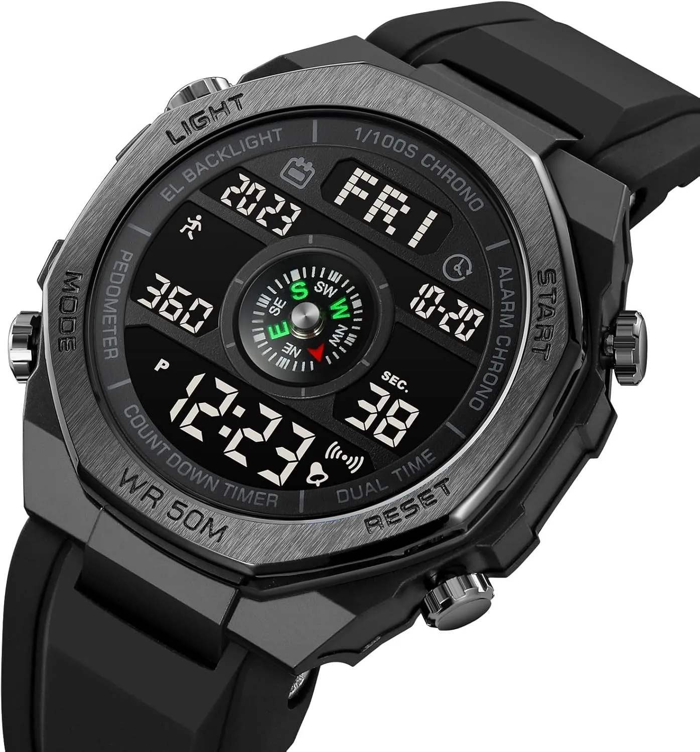TOOCAT Multi-Functional Outdoor Watch for Men and Women,50M Waterproof Digital Watch Counts Steps and Calories, no Need to Connect to a Cell Phone, no Need to Charge