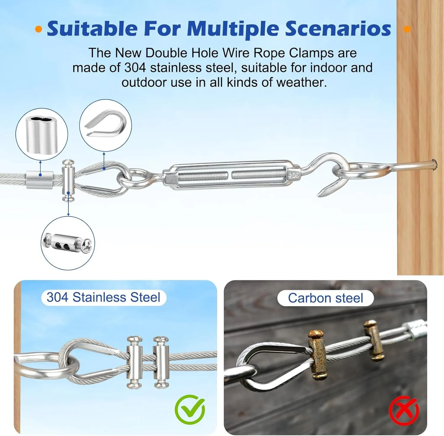 TooTaci 1/8" Wire Rope Kit, 100FT Vinyl Coated Stainless Steel Cable with M5 Turnbuckles for Cables Wire, String Light Hanging Kit for Garden Trellis, Curtain, Clothes line