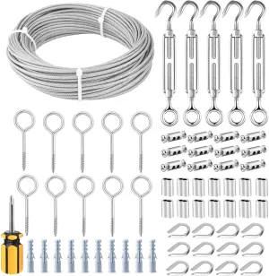 TooTaci 1/8" Wire Rope Kit, 100FT Vinyl Coated Stainless Steel Cable with M5 Turnbuckles for Cables Wire, String Light Hanging Kit for Garden Trellis, Curtain, Clothes line