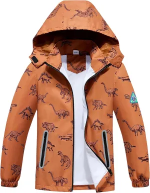 TOP&SKY KIDS Boys Dinosaur Rain Jacket Lightweight Waterproof Raincoats Windbreakers for Kids