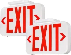 TORCHSTAR LED Exit Sign, Emergency Exit Light with Battery Backup, Double Face, UL 924, AC 120/277V, Damp Location, Hardwired Red Letter Exit Lights for Business Indoor, Pack of 2