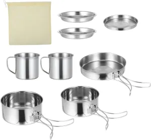 Toyvian 8Pcs Camping Cookware Set Portable Cooking Kit for Outdoor Cooking Backpacking and Picnics Durable Easy to Clean Compact and Resistant Cook