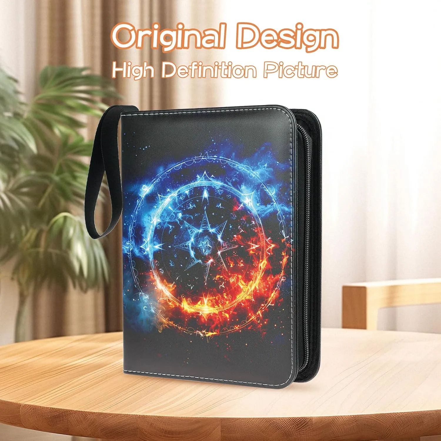 Trading Card Binder 4 Pocket, Collectible Trading Card Albums Fits 400 Cards with 50 Removable Sleeves,Waterproof Card Holder Album for TCG, MTG, Sports Cards(Fire & Ice Magic, 400P)