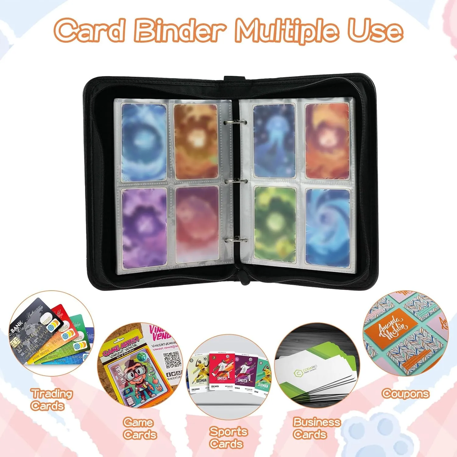 Trading Card Binder 4 Pocket, Collectible Trading Card Albums Fits 400 Cards with 50 Removable Sleeves,Waterproof Card Holder Album for TCG, MTG, Sports Cards(Fire & Ice Magic, 400P)