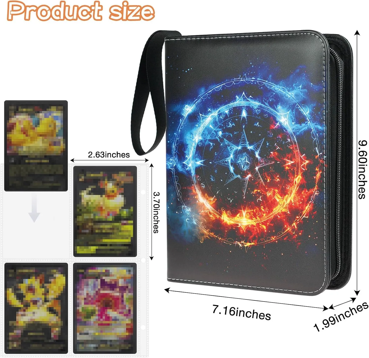 Trading Card Binder 4 Pocket, Collectible Trading Card Albums Fits 400 Cards with 50 Removable Sleeves,Waterproof Card Holder Album for TCG, MTG, Sports Cards(Fire & Ice Magic, 400P)