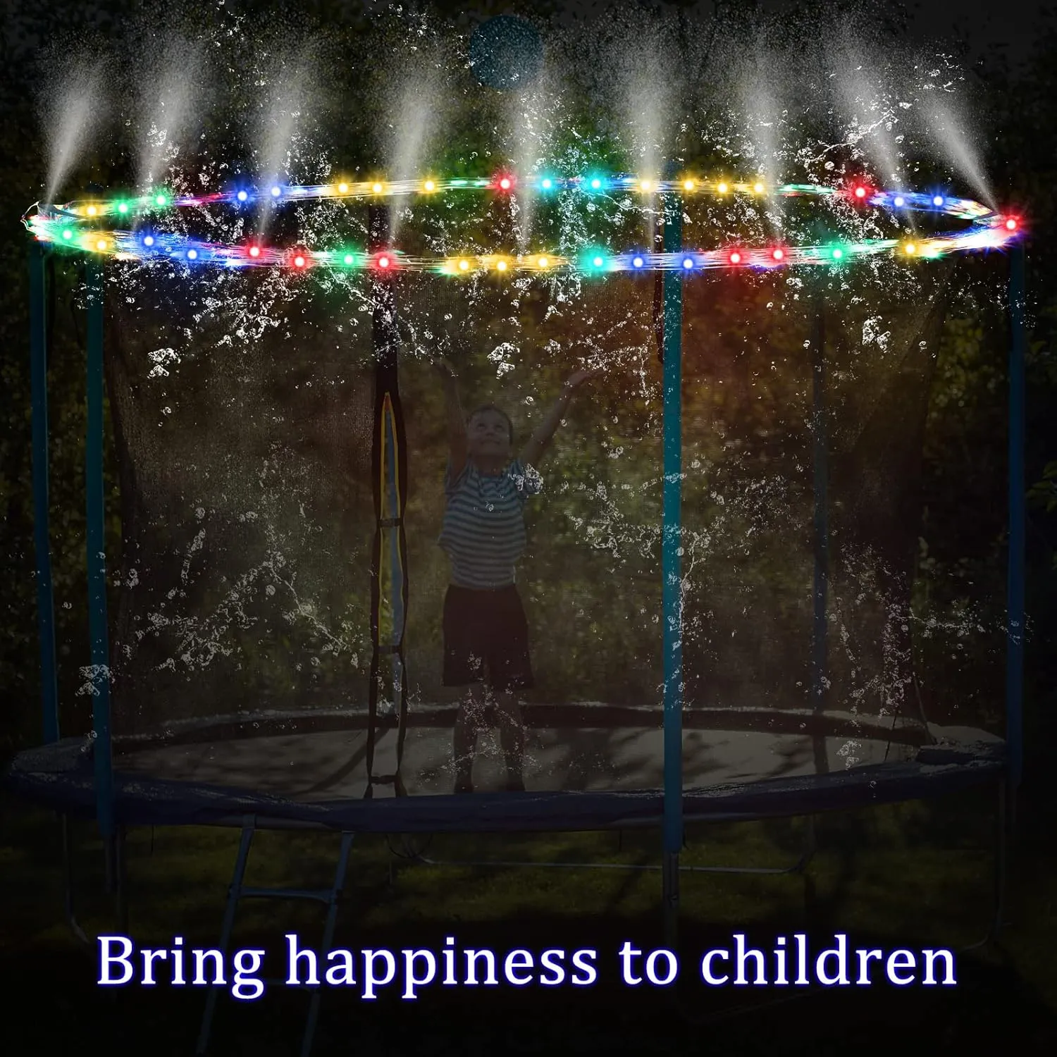 Trampoline Sprinkler with 39. 4ft LED Lights 39 ft Long Outdoor Trampoline Water Sprinkler with Remote Control Rim LED Light for Outdoor Games Yard(Whirl)