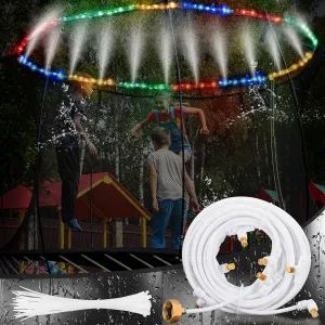 Trampoline Sprinkler with 39. 4ft LED Lights 39 ft Long Outdoor Trampoline Water Sprinkler with Remote Control Rim LED Light for Outdoor Games Yard(Whirl)