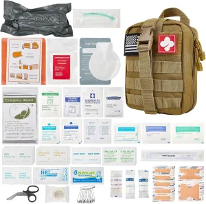 Trauma First Aid Kit with 6" Emergency Bandage, Splint, Tactical Military Combat Molle IFAK Trauma Kit for Survival, Wound Care, Bleeding Control (RAINLOS)