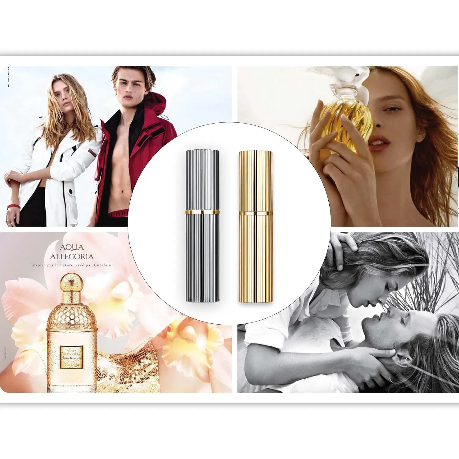 Travel Atomizer Mini Refillable Empty Spray Perfume Bottle 5ml Grey & Gold Portable TSA Scent Pump Case Take It By Air w/o Leaking for Men and Women