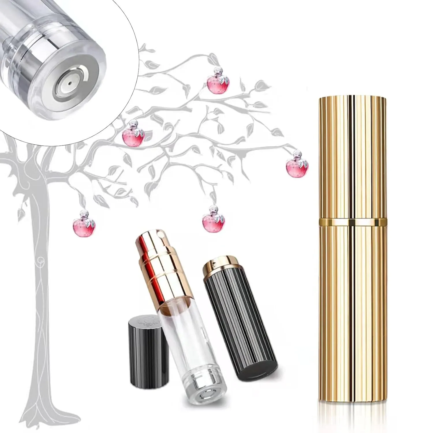 Travel Atomizer Mini Refillable Empty Spray Perfume Bottle 5ml Grey & Gold Portable TSA Scent Pump Case Take It By Air w/o Leaking for Men and Women