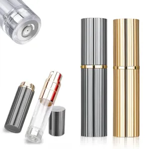 Travel Atomizer Mini Refillable Empty Spray Perfume Bottle 5ml Grey & Gold Portable TSA Scent Pump Case Take It By Air w/o Leaking for Men and Women