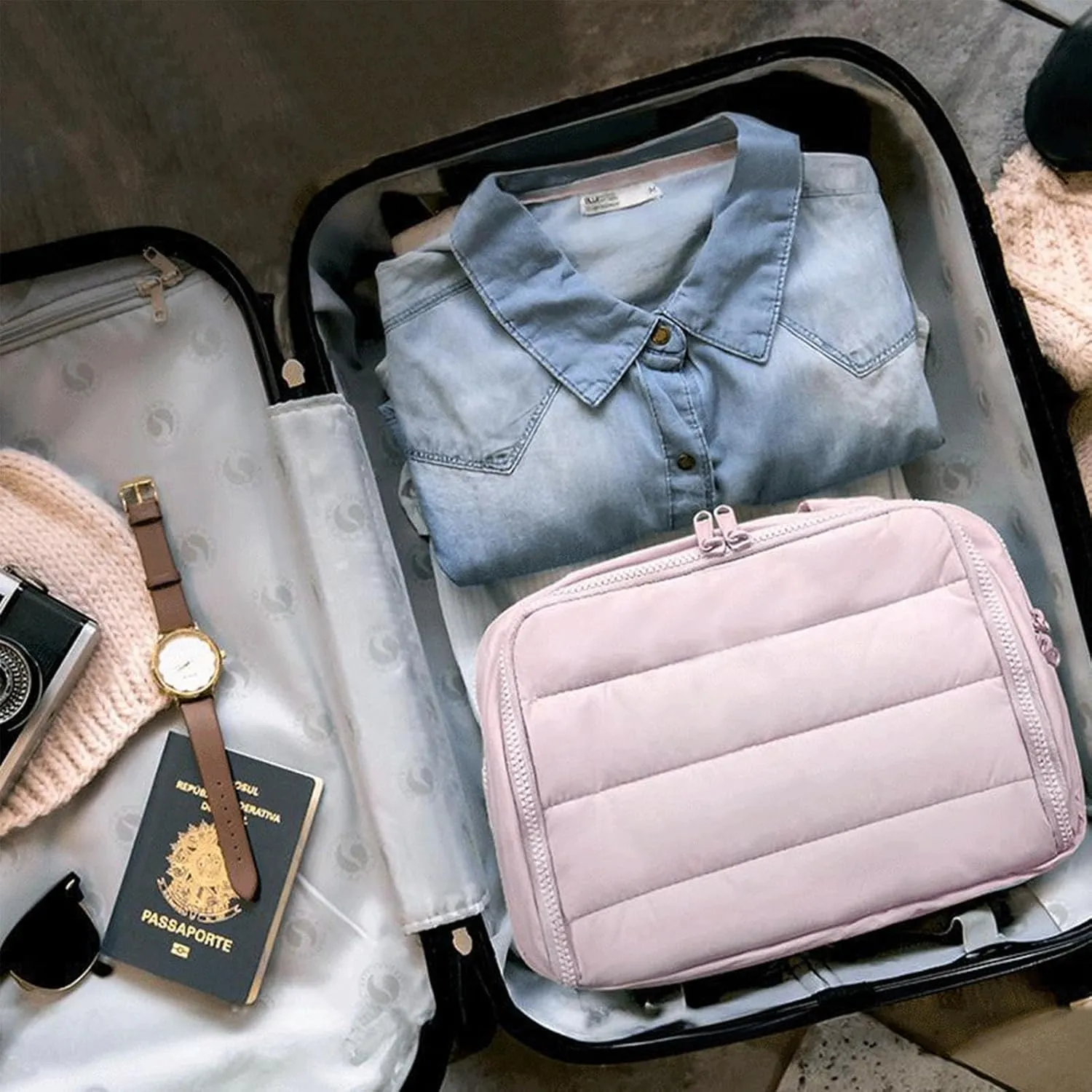 Travel Cosmetic Bag, Large Capacity Wide-Open Travel Cosmetic Bag, Traveling Toiletry Bags For Women, Lightweight Makeup Organizer For Essentials, Toiletries (BB)