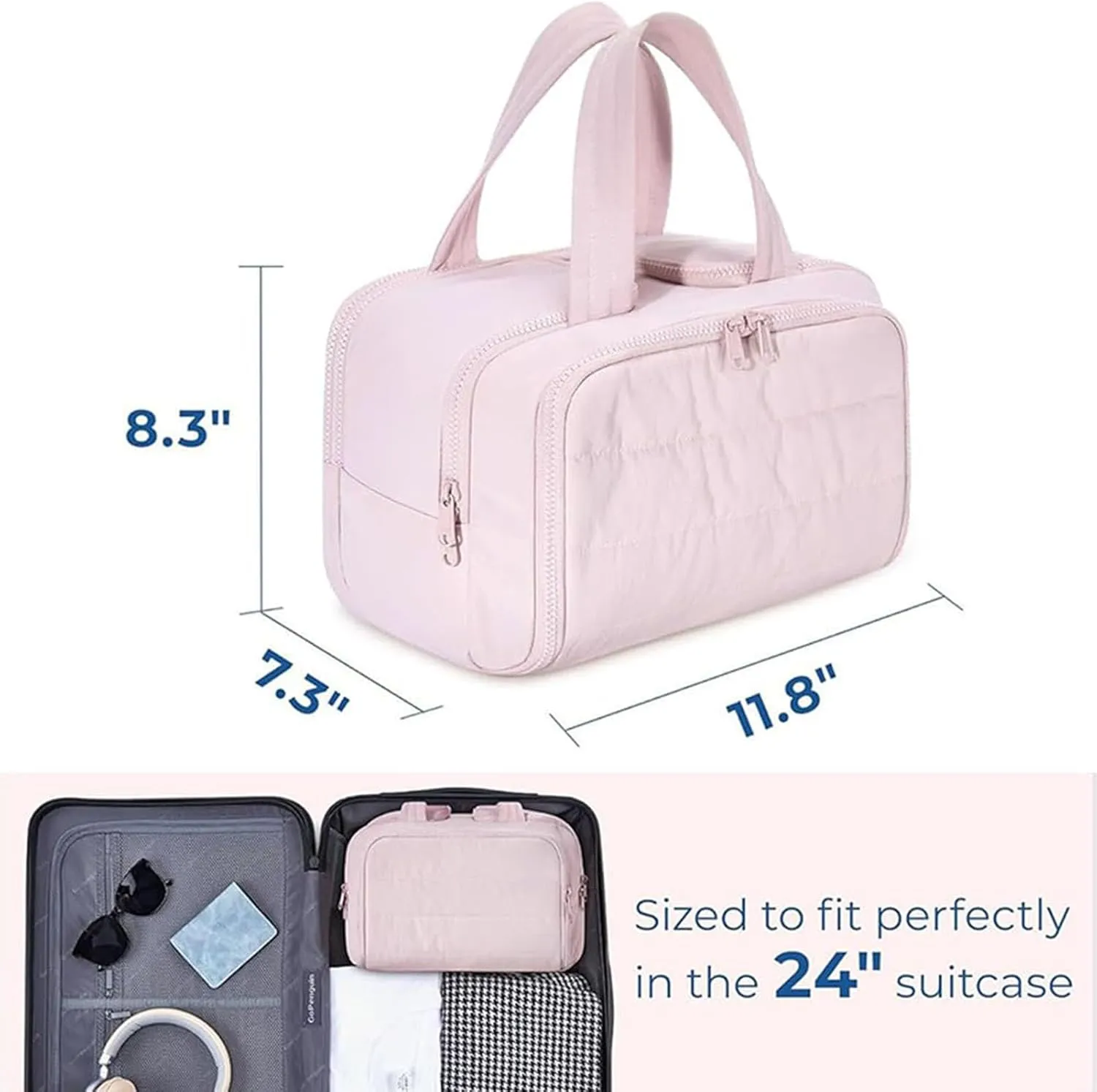 Travel Cosmetic Bag, Large Capacity Wide-Open Travel Cosmetic Bag, Traveling Toiletry Bags For Women, Lightweight Makeup Organizer For Essentials, Toiletries (BB)